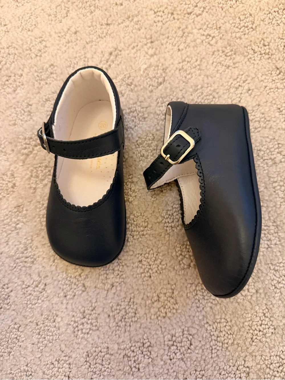 La Coqueta Navy Leather Baby Mary Jane Shoes